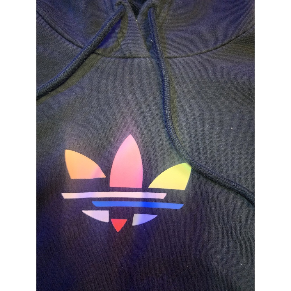 Adidas Originals Rainbow Trefoil Hoodie Black Mens Medium Vintage 90s Boxy Fit